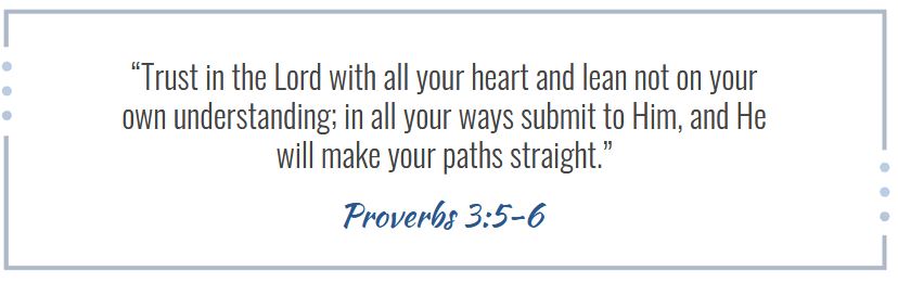 Trust in the LORD with all your heart and lean not on your own understanding; in all your ways submit to him, and he will make your paths straight.